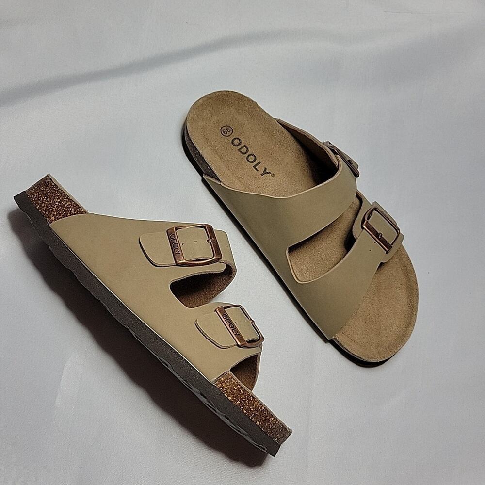 NEW Odoly Footbed Slide Strap Buckle Casual Sandals Mocha/Stone Size 39 Women's